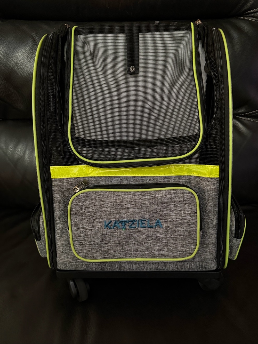 Gray and Neon Yellow Rolling Pet Travel Bag